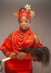 African bride dressed in Benin traditional attire.
