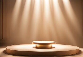 Empty stage with spotlight and beige background. Podium, pedestal. for showing packaging and product. Platforms mockup product display presentation. Abstract composition in minimal design.