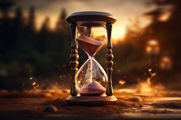A vintage hourglass with sand slowly trickling down, marking the passage of time into the new year....