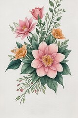 Fototapeta premium Greeting card. Flowers on the wuite paper. AI generated illustration