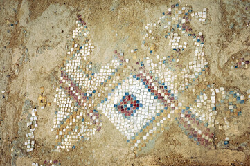 Floor mosaic in Roman ancient city Sufetula in Sbeitla city in north-central Tunisia
