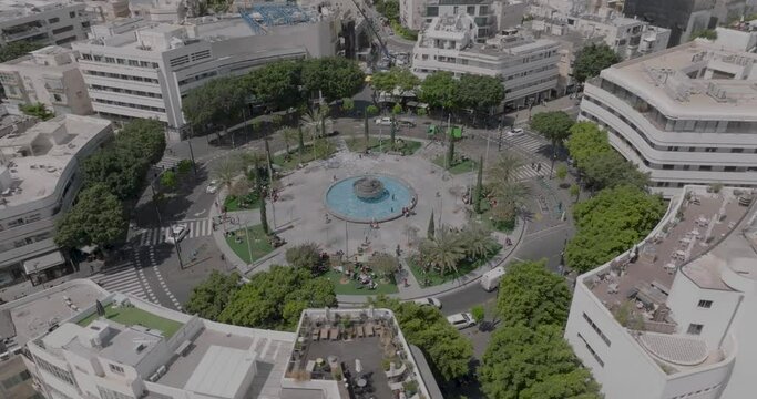 Aerial footage of Dizengoff Square at the center of Tel Aviv city