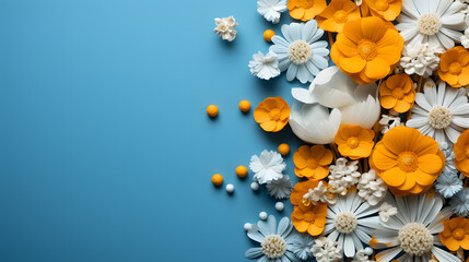 Fototapeta na wymiar flowers on blue