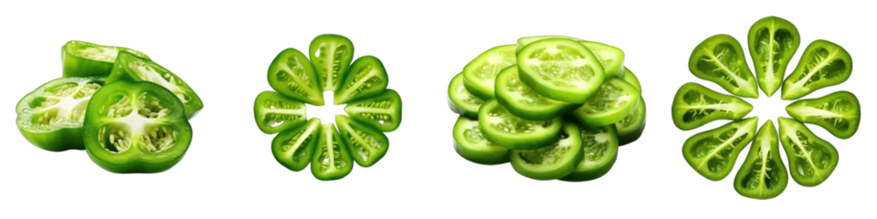 Foto op Plexiglas Green pepper slices Hyperrealistic Highly Detailed Isolated On Transparent Background Png File © Wander Taste