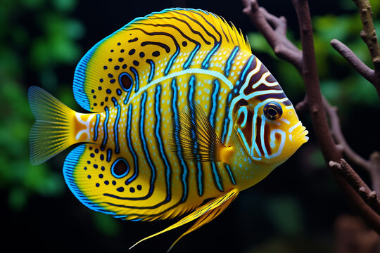 Unusual tropical aquarium fish, underwater world