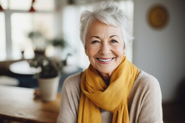 Portrait of a smiling senior woman in cozy home setting - Powered by Adobe
