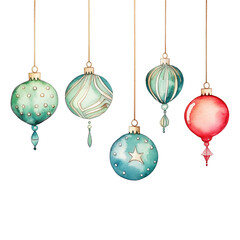 christmas balls in watercolor painting design isolated on transparent background