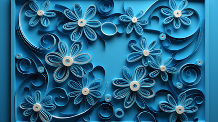 abstract paper art with flowers in blue color