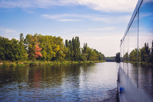 Water tram on Zeran Canal in Warsaw city, Poland