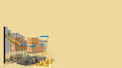 The trolley and mobile for shopping online concept 3d rendering.