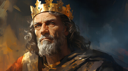 Christian illustration of the biblical King Solomon's portrait, - obrazy, fototapety, plakaty