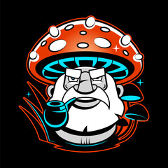 mushroom farm logo vintage vector illustration design, champignon mushroom logo design