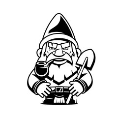 Cute cartoon gnome is reading a huge book. Vector illustration isolated