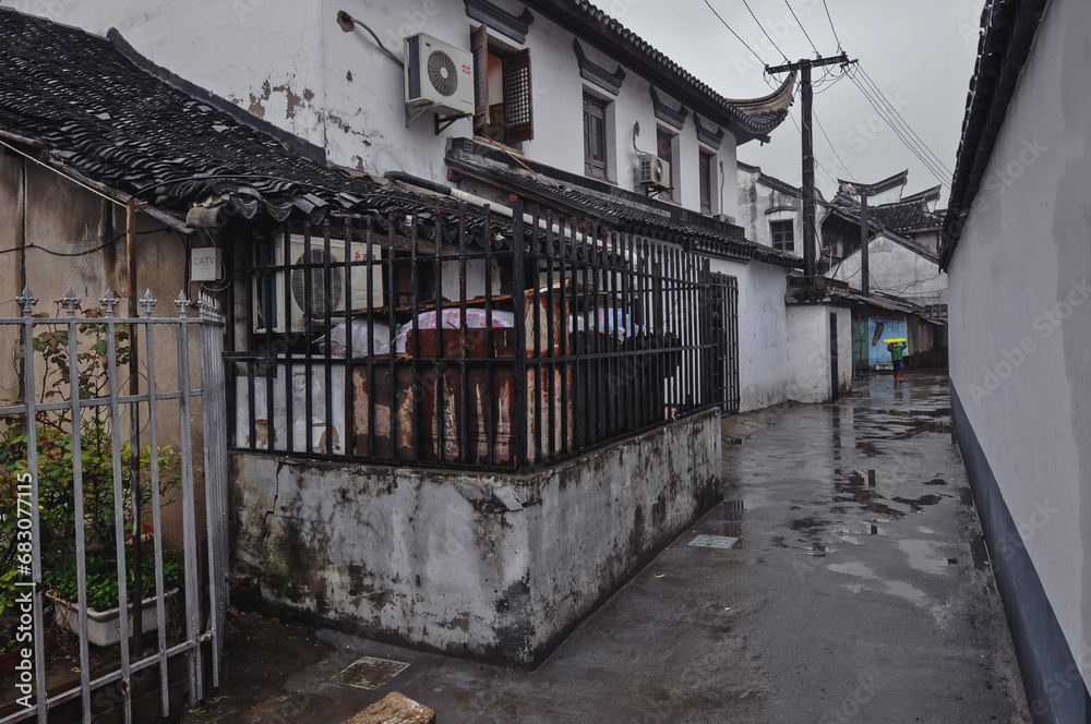 Sticker Shanghai, China - March 24, 2013: Side alley in area of Qibao Old Street historic area Shanghai city