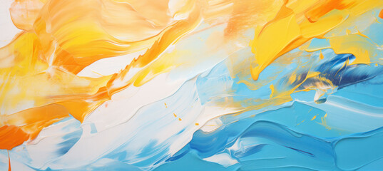 Fototapeta na wymiar Vibrant Palette Knife Impressionist Painting in Yellow, Orange, and Blue