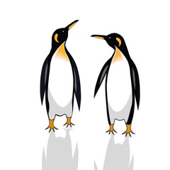 Penguin icon Two silhouette of birds vector logo Flock Of Emperor Penguins on white background. Tallest And Heaviest Penguin Species tattoo - 683078528