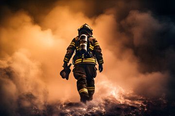 Rear view of a firefighter on duty