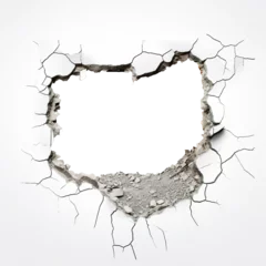 Fotobehang Transparent background hole in cracked white wall © LorenaPh