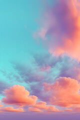 Colorful sunset sky in pink and cyan tones. Vertical shot