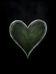 Chalk Drawing of a Heart in khaki Colors. Black Background with Copy Space