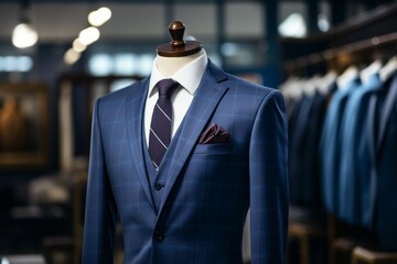 Mannequin in the show room, suits atelier concept. Background with selective focus and copy space - Powered by Adobe