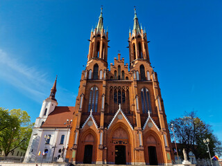 Bialystok, Poland  May 1, 2023: Catholic cathedral, Basilica of Blessed Virgin Mary in the center of the old city Bialystok, Poland - obrazy, fototapety, plakaty