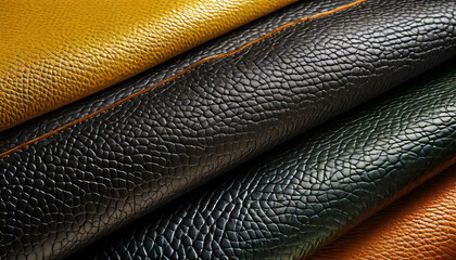 Black Leather texture close up as background. The material for the goods