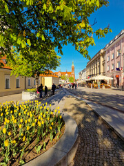 Bialystok, Poland  May 1, 2023: Kosciusko Main Square with Basilica in Bialystok, Poland