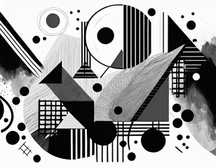 monochrome painting geometric shapes flat abstraction. isolated on a white background