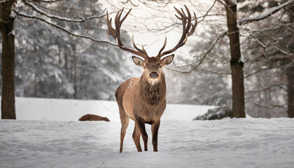 nature of a majestic red deer stag at winter time