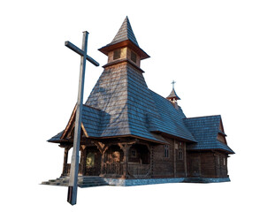 Piękny drewniany kościół bez tła - obrazy, fototapety, plakaty