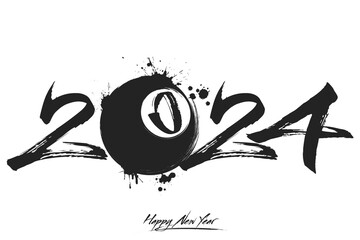 Happy New Year 2024 and billiard ball - obrazy, fototapety, plakaty
