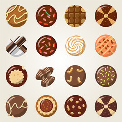 Set of chocolate sweets cakes and other chocolate icons – Isolated on white Background