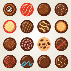 Set of chocolate sweets cakes and other chocolate icons – Isolated on white Background