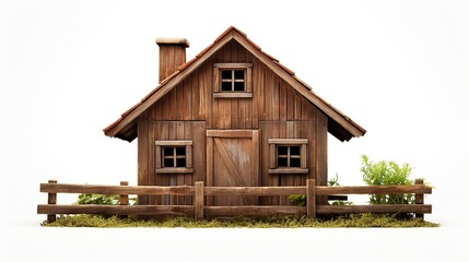 Fototapeta na wymiar Rustic wooden farm house isolated in white background