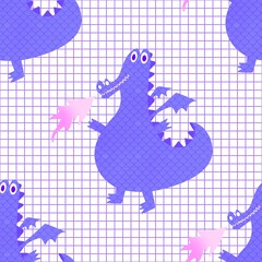 Cartoon dinosaur seamless Christmas dragon pattern for wrapping paper and fabrics and linens and kids clothes print