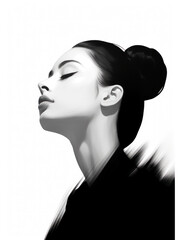 The womans eyes closed in black and white