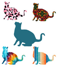 Seamless with colorful cats silhouettes 