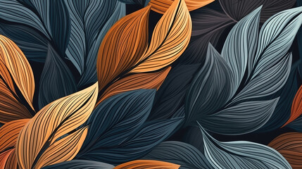 Seamless pattern with hand drawn abstract leaves