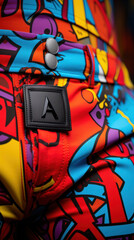 Sporty jacket with a colorful, abstract graffiti motif, reflecting a fusion of sportswear and contemporary art.