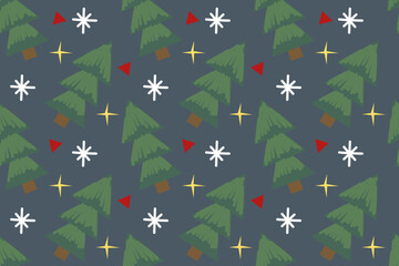 Great Christmas holidays celebration. Festive party. Christmas tree with sparks and snowflakes. Cute and nice seamless new year vector pattern for design and decoration.