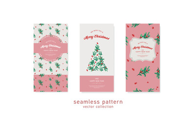 Fototapeta na wymiar Merry Christmas greeting cards. Trendy square Winter Holidays art pattern templates. Christmas design trends go beyond basic red and green. Holiday aesthetics embrace all the colors