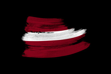 creative national grunge Latvia flag, brushstroke on black isolated background, global business,...