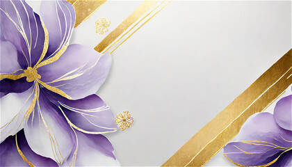 紫色の花と金色のラインの背景素材　ジェネレーティブ AI  - obrazy, fototapety, plakaty
