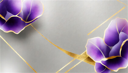 紫色の花と金色のラインの背景素材　ジェネレーティブ AI  - obrazy, fototapety, plakaty