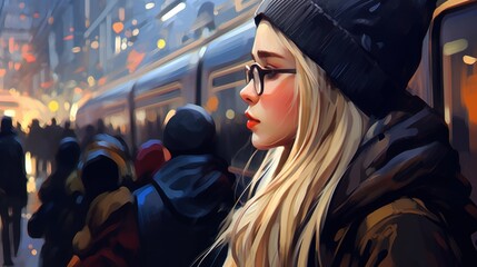 A painting of a woman with long blonde hair