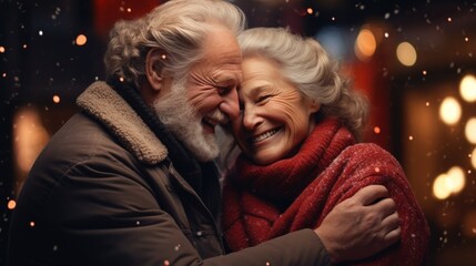 A man and a woman hugging each other in the snow