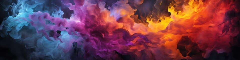 A multicolored cloud of smoke against a black background