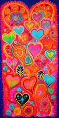 Poster and banner Neon hearts. Design for Valentine's Day