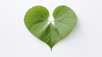 Green leaf with heart shape on white background, love theme